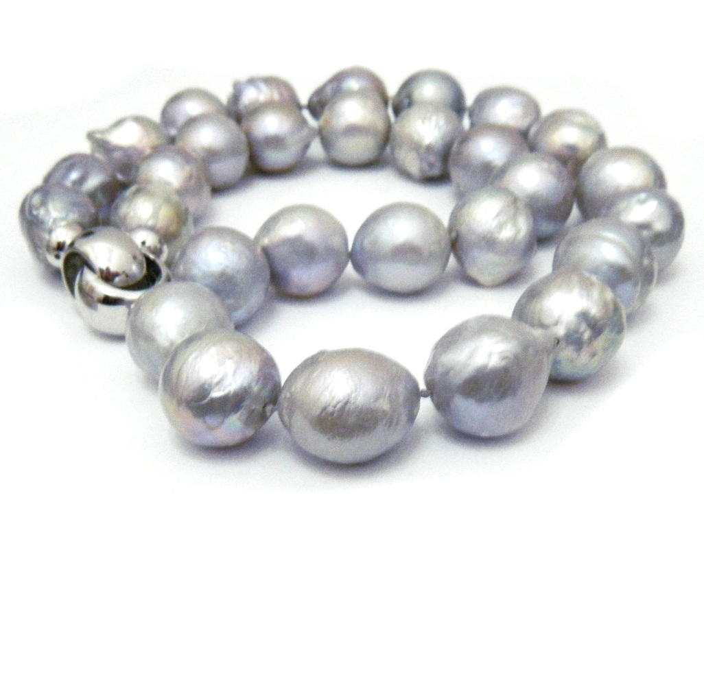 Huge Silver Grey Roundish Pearls Necklace